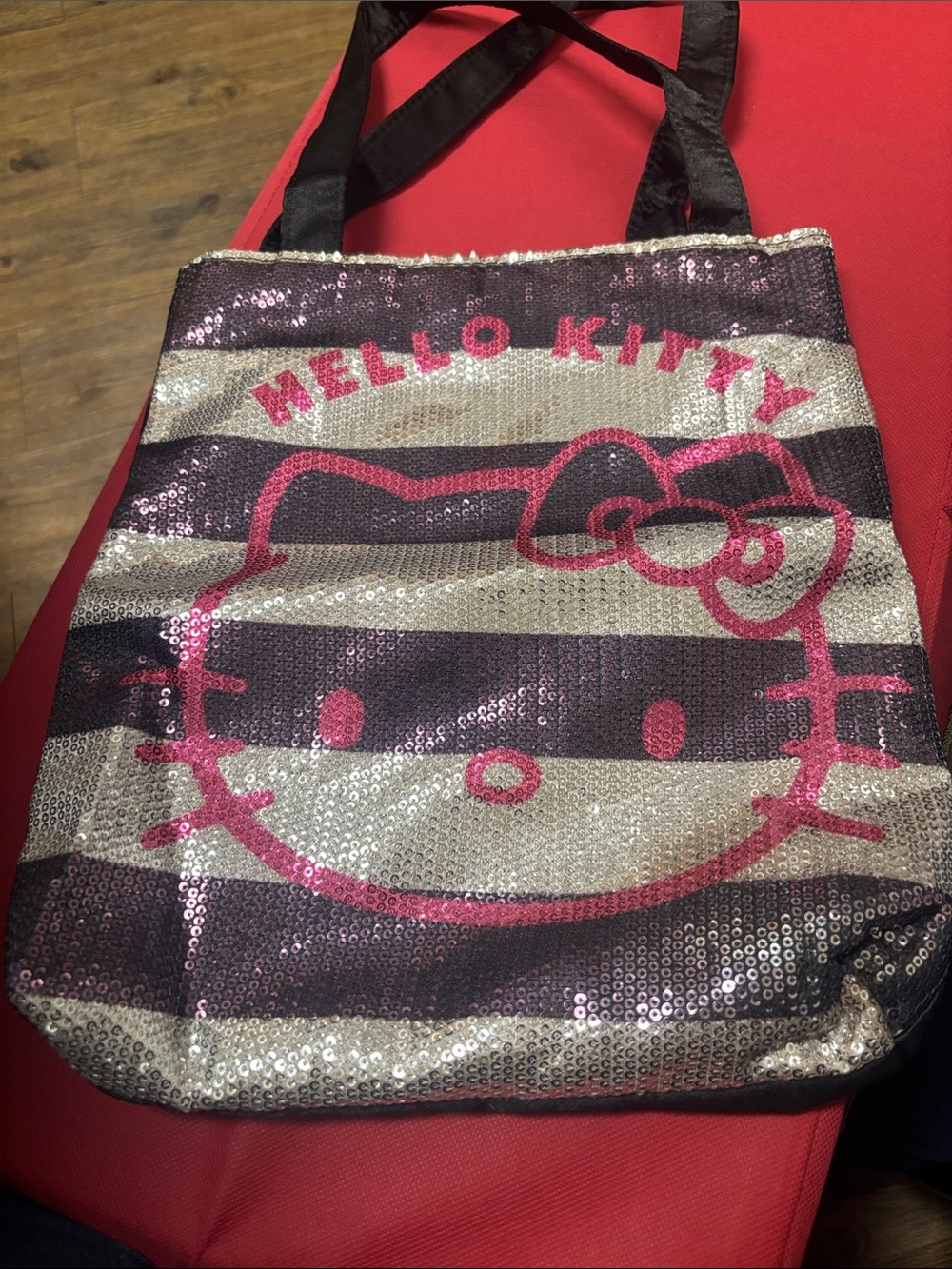 Vintage 2012 Hello Kitty Silver & Pink Sequin Striped Tote